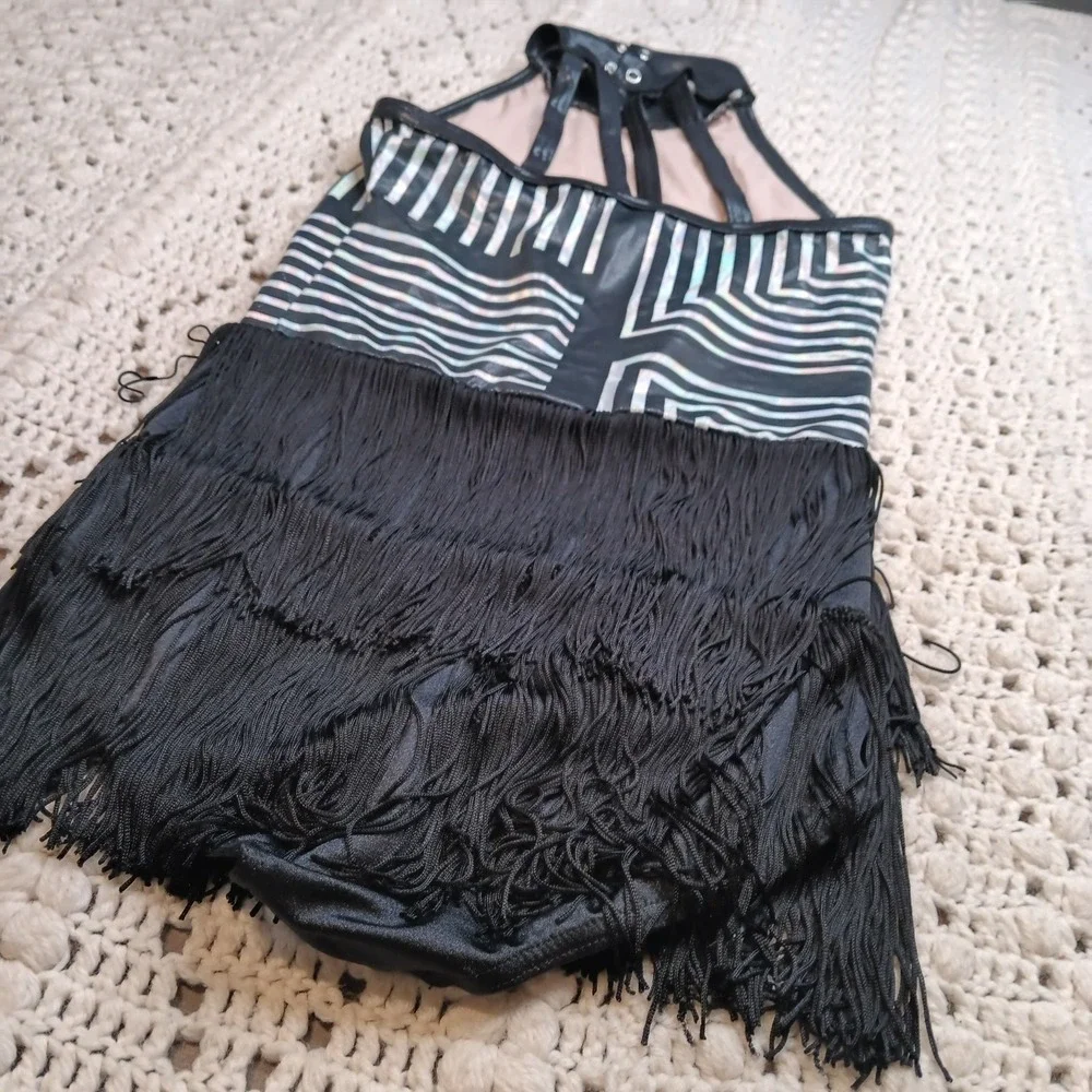 Weissman Dance Costume LC Black Shimmer Fringe Leotard Recital Competition‎